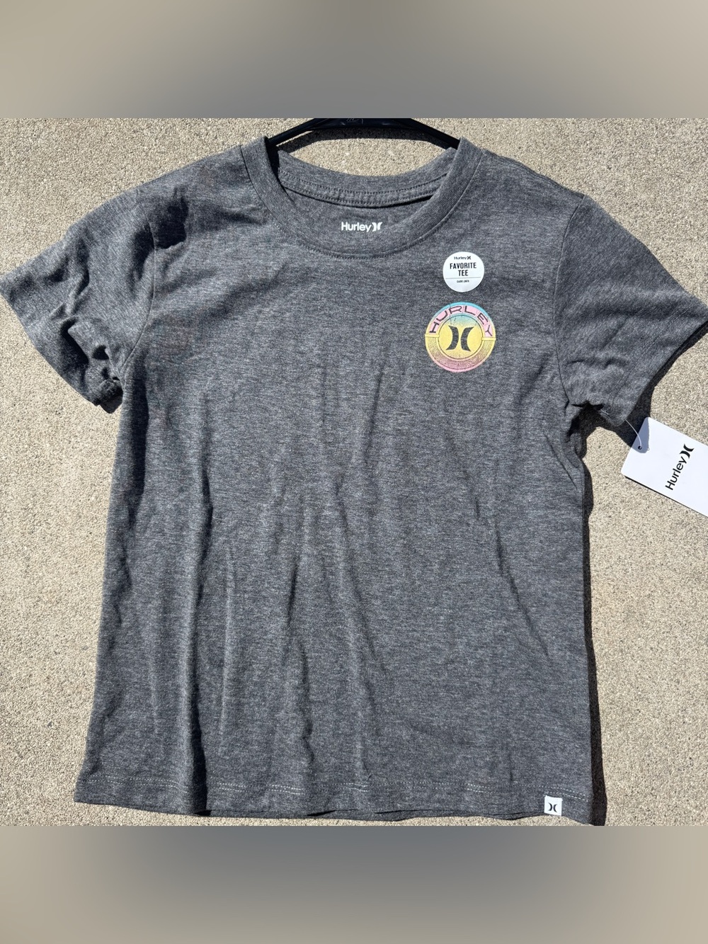 Hurley Kids Charcoal Gray Short Sleeve Logo Tee with Multicolor Patch